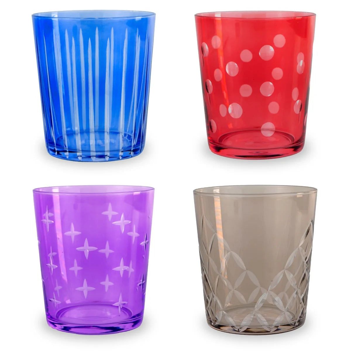 Anversa - Set 4 Bicchieri in Vetro Molato Multicolor 300 ml | WD Lifestyle