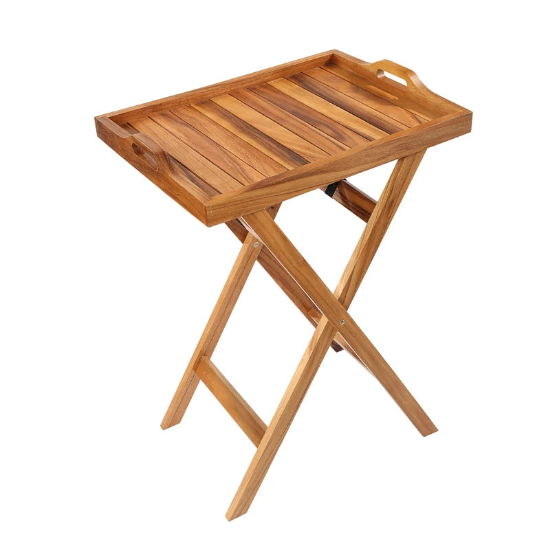 Vassoio da Servizio in Acacia con Piedistallo Pieghevole 60 × 45 × 86 cm – Tavolino Portavassoio | Zassenhaus